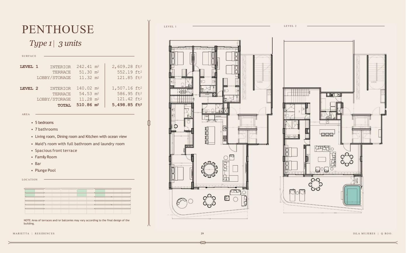 Penthouse Type 1 floor plan – 2 levels