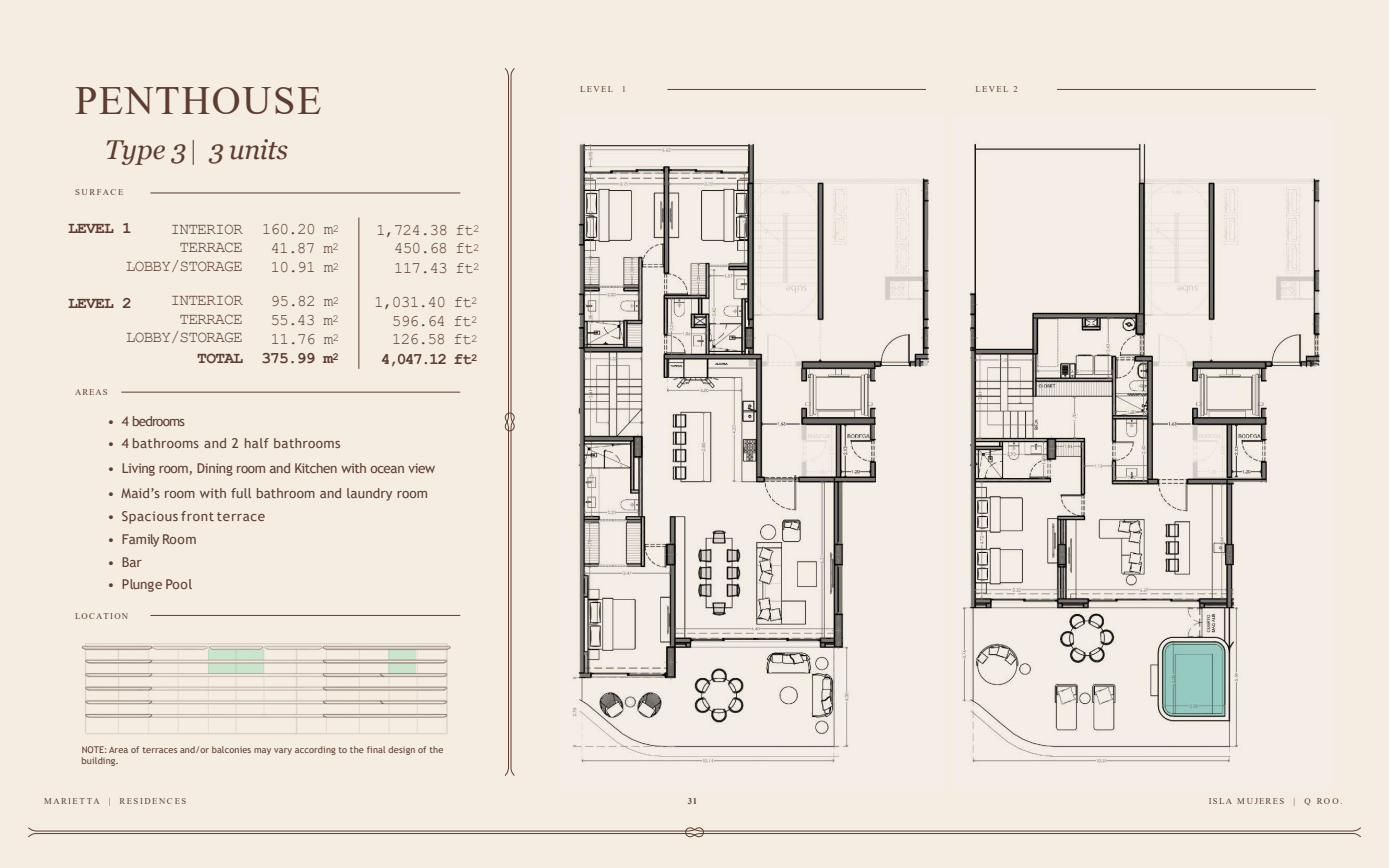 Penthouse Type 3 floor plan – 2 levels